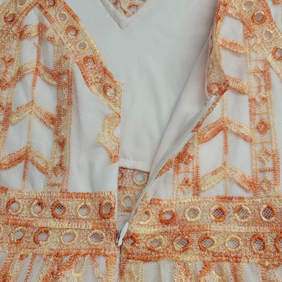 Altar'd State Orange Peach Embroidered Mesh Midi Dress Cutout Back Womens Medium - Picture 11 of 16